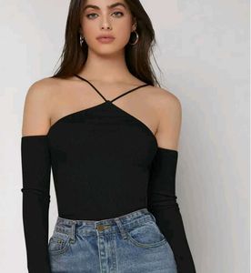 Black Cold Shoulder Long Sleeve Top