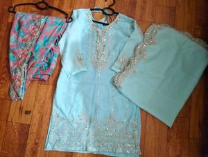Beautiful Teal Kurta Set with Mirror Work