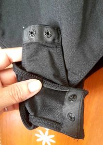 Zara Ruffled Plunging V-Neck Black Bodysuit /Swims
