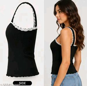 Cute Black Lace Trim Cami Top