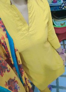 yellow kurta set  with chiffon dupatta