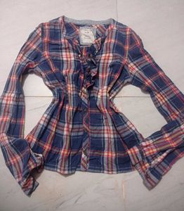 Women's Plaid Ruffle Long Sleeve Top
