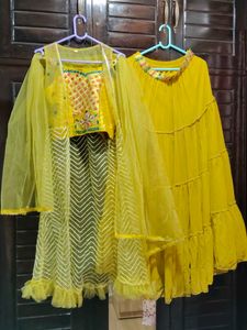 Vibrant Yellow Embroidered lehnga 4 piece set