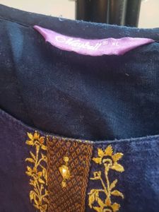 Navy Blue Embroidered Kurta