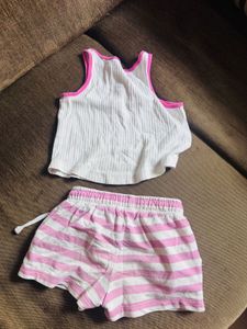 Bow Pink &amp; White Striped Shorts Set