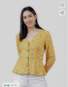 Yellow Floral Print Peplum Top