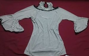 Striped Cold Shoulder Bell Sleeve Top