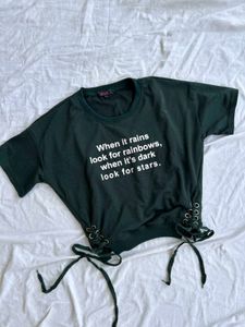 Dark Green Lace-Up Graphic Sweatshirt