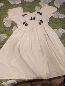 White Dress with Bike Embroidery
