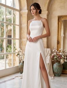 Elegant White Slip Dress with High Slit
