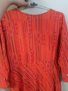Vibrant Orange Printed Kurta