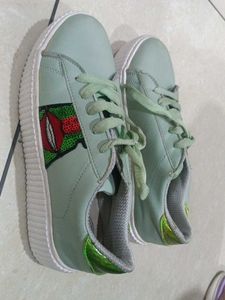 Mint Green Platform Sneakers with Lip Design