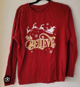 Red "We Believe" Christmas Long Sleeve Tee