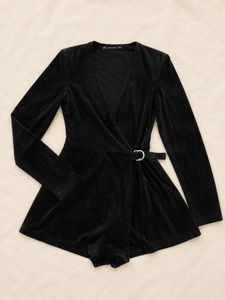 🖤Black Velvet Wrap Romper