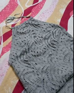Grey Lace Halter Neck Dress with Bow Back