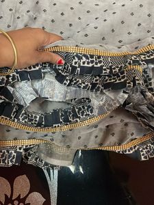 Elegant Grey saree with Black Print