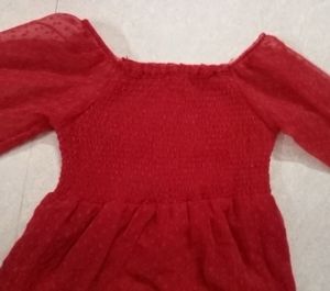 Red Tiered chikakari Dress