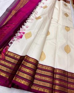 Elegant White &amp; Purple Saree