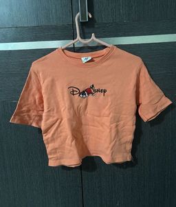 Disney Embroidered Peach Crop Top | Size M