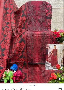 Elegant Red &amp; Black Floral Kurta S
