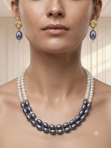 Elegant Double Strand Pearl Necklace &amp; Earrings