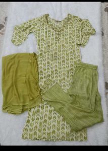Green Printed Kurta Set with Dupatta
