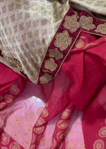 Elegant Cream and Red Saree with Gold Border