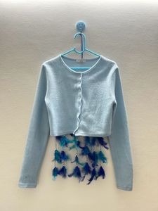 Korean Sky Blue Crop Sweater Cardigan Style