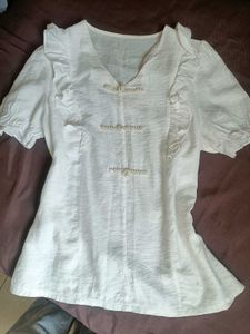 White Embellished Short Sleeve Blouse