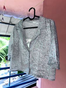 Light Blue Heart Print Button-Up Shirt