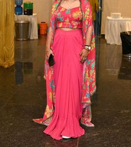 Vibrant Pink Floral Print Cape Set