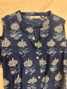 Blue Floral Cold Shoulder Kurta