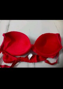 Red Padded Lace Trim Bra