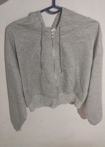Gray Cropped Zip-Up Hoodie
