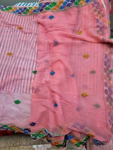 Pink Embroidered Chiffon Dupatta
