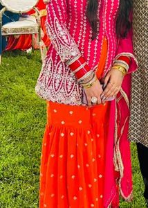Embroidered Pink &amp; Orange Sharara Set