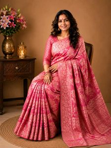 Elegant Pink Chikankari Silk Saree