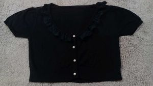 Black Lace Trim Cardigan