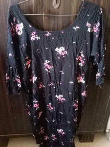 Black Floral Print Kurta for women