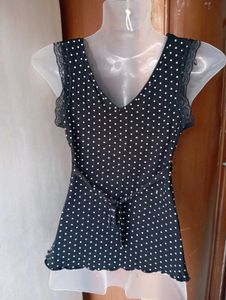 Chic Polka Dot Lace Trimmed Dress
