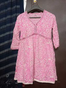 Pink Floral Print Kurta with Embellishments