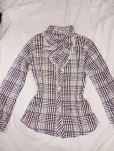 Plaid Button-Up Ruffle Top