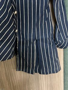Navy &amp; White Striped Asymmetrical IndoWestern
