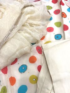 White Kurta Set with Colorful Polka Dots