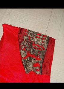 Elegant Cream &amp; Red Silk Saree
