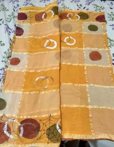 Vibrant Yellow Saree with Unique Print