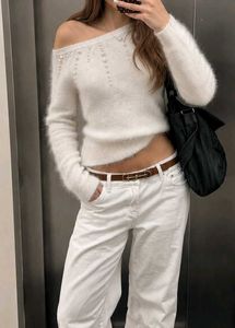 🤍✨ Aesthetic Soft White Faux Angora Pearl Sweater