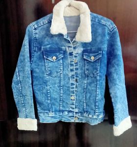 Denim Jacket with Faux Fur Collar