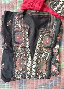 Black Floral Print Kurta Set