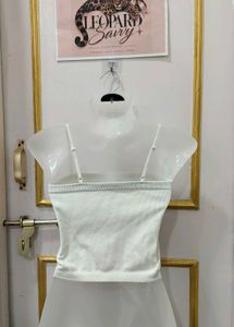 Ribbed White Spaghetti Strap Crop Top